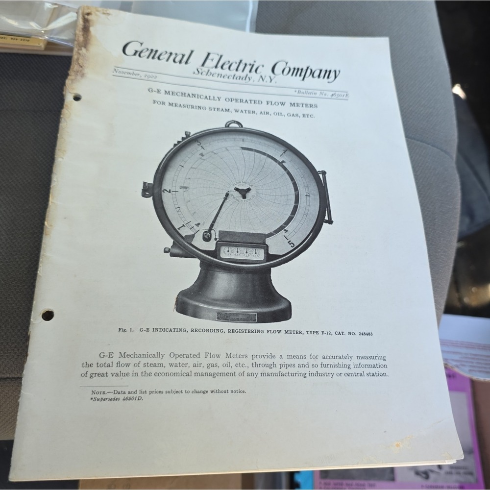1922 General Electric Mechanically Operated Flow Meters Bulletin Catalog